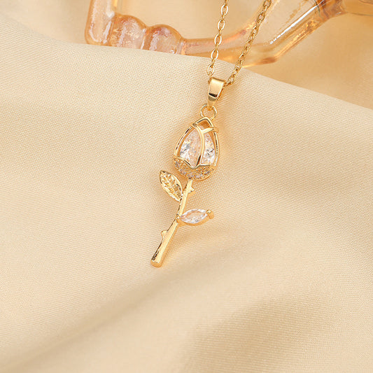 Crystal Zircon Tulip Titanium Steel Necklace