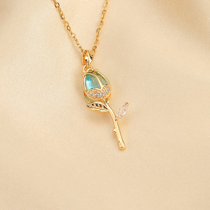 Crystal Zircon Tulip Titanium Steel Necklace