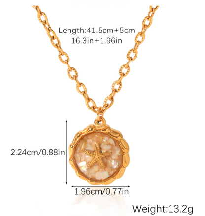 Ocean Starfish Shell Stainless Steel Charm Necklace