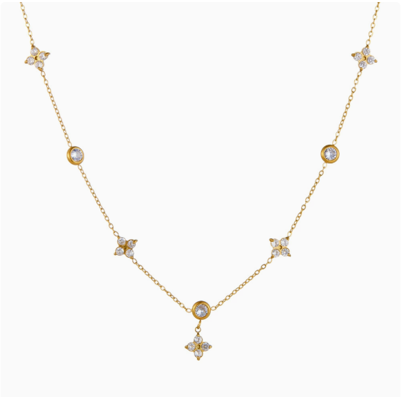 Korean Style Titanium Steel Diamond-Encrusted Four-Leaf Clover Necklace – Niche Luxury Flower Pendant Clavicle Chain