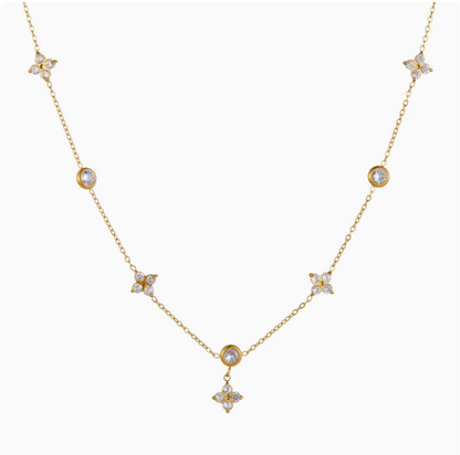 Korean Style Titanium Steel Diamond-Encrusted Four-Leaf Clover Necklace – Niche Luxury Flower Pendant Clavicle Chain